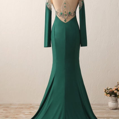 Mermaid Long Sleeves Green Evening Dress,sexy..