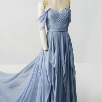 Sweetheart Blue Chiffon Long Customize Prom Dress,..