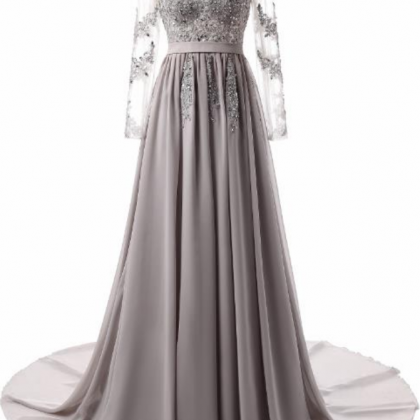Chiffon Prom Dresses With Long Sleeve, 2018 Long..