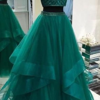 Sexy Prom Dress Two Pieces Evening Dress Emerald..