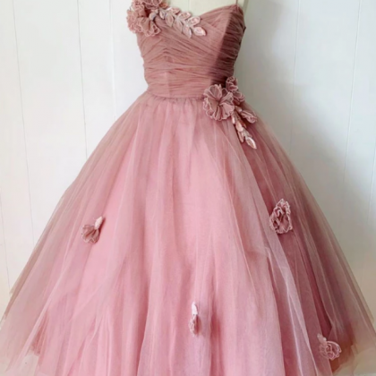 Pink Sweetheart Tulle Tea Length Prom Dress..