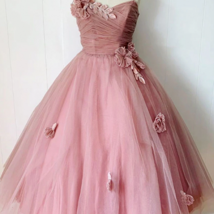 Pink Sweetheart Tulle Tea Length Prom Dress..