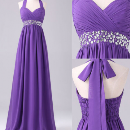 Halter Ruched Beaded A-line Floor-length Prom..