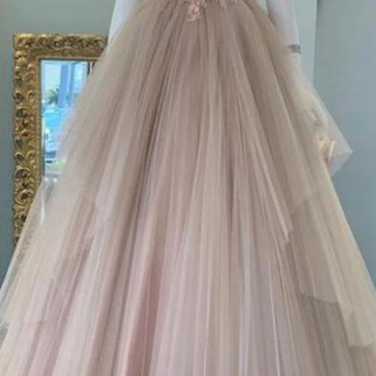 Unique Pink Lace Long Pleated Senior Prom Dress,..