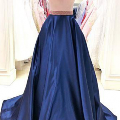 Simple Blue Satin Strapless Long A Line Prom..