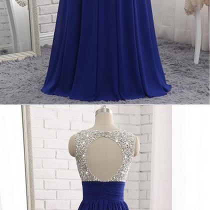 Royal Blue Chiffon Sequined Long A Line Prom..