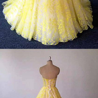 Yellow Lace Strapless Long Customize Size Evening..
