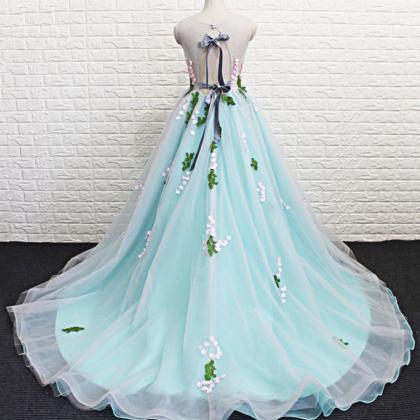 Light Blue Tulle Puffy Long Colorful Flower..