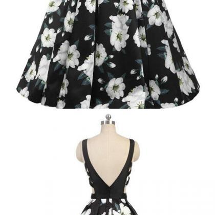 Black And White 3d Floral Print Long Prom Dress,..