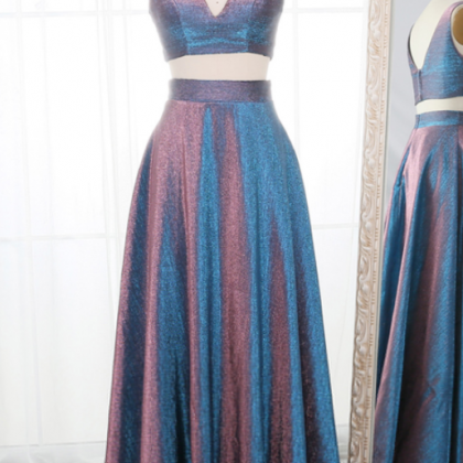 Pretty Long Blue Gray Satin Two Pieces Evening..