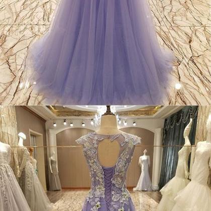Lavender Tulle Beaded Sequin Embroidery Long..