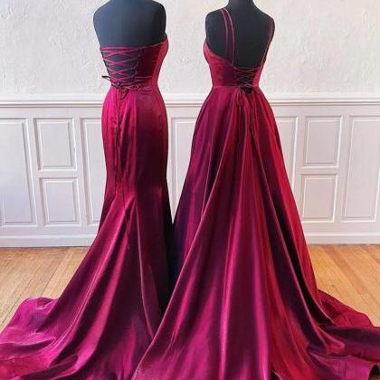 Burgundy Long A Line Simple Party Dress, Prom..