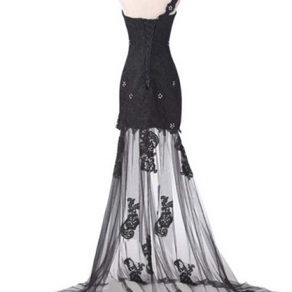 Gothic Transparent One Shoulder Lace Tulle Evening..