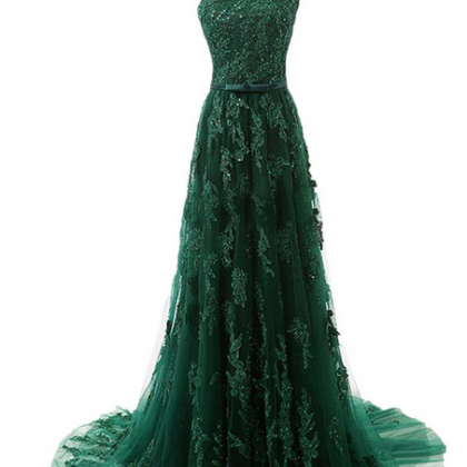 A Line Lace One Shoulder Hunter Green Tulle..