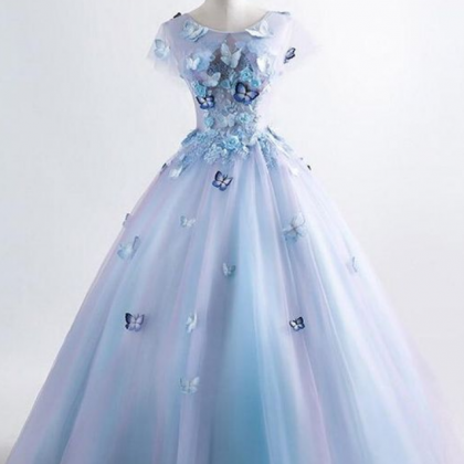 Princess Blue Quinceanera Dress 3d Butterfly..