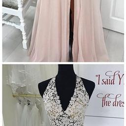 Elegant Halter Blush Pink Chiffon Long Prom Dress..