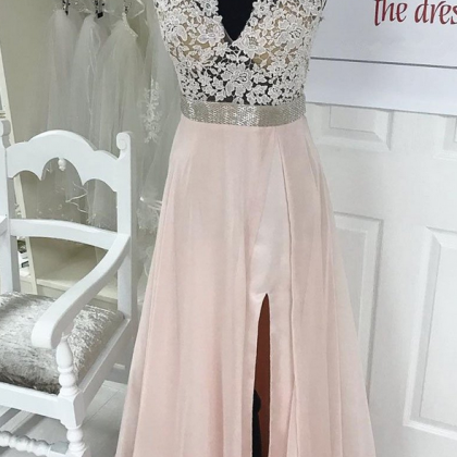 Elegant Halter Blush Pink Chiffon Long Prom Dress..
