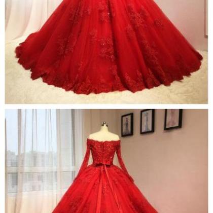 Lace Tulle Long Prom Dress,red Evening Dress