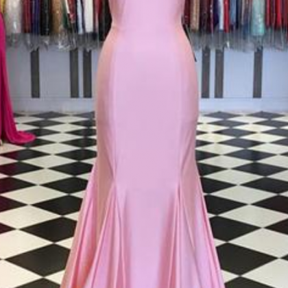 Simple Pink Satin Mermaid Long Evening Dress,..