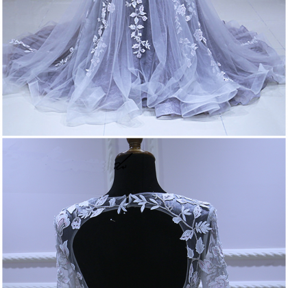 Spring Flower Lace Long Sleeve Pageant Prom Dress,..