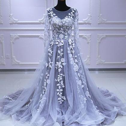 Spring Flower Lace Long Sleeve Pageant Prom Dress,..