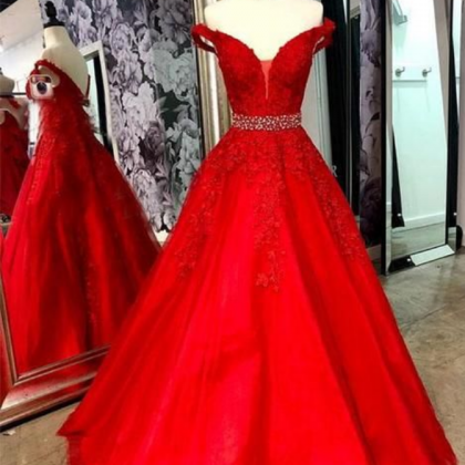 Red Tulle Evening Dress V Neck Formal Dress Off..