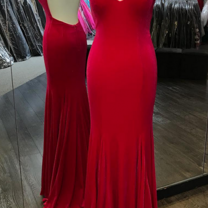 Red Mermaid Prom Dress, Sexy Backless Prom..