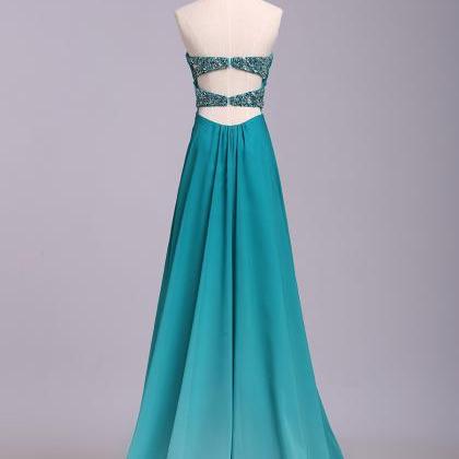 A Line Blue Open Back Prom Dresses,sequins Chiffon..