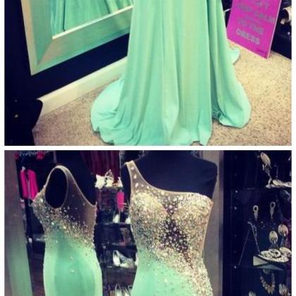 One Shoulder Prom Dress,beading Crystal Prom..