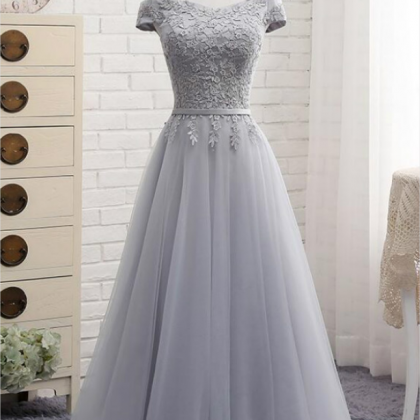 Lace Prom Dress,gray Tulle Prom Dresses,a Line..