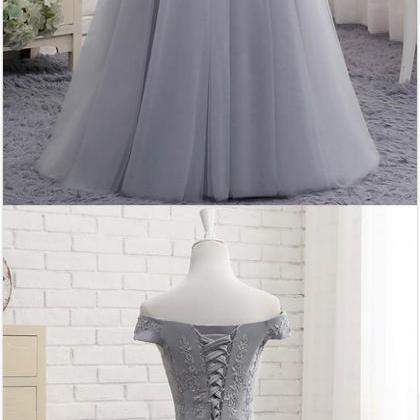 Lace Prom Dress,gray Tulle Prom Dresses,a Line..