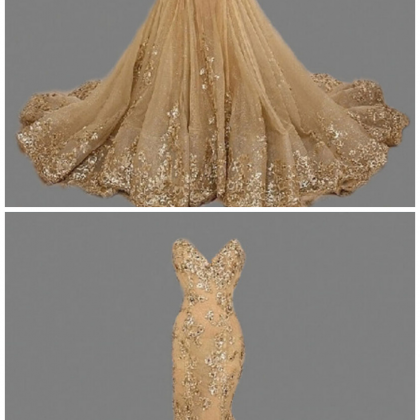 Gold Beading Prom Dress,sweetheart Party..