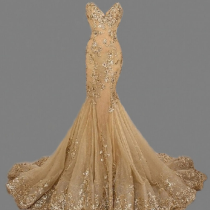 Gold Beading Prom Dress,sweetheart Party..