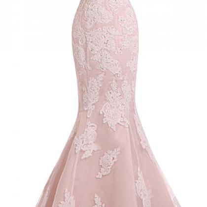 Custom Charming Pink Lace Wedding Dress, Appliques..