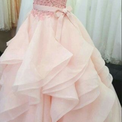 Custom Charming Pink Prom Dress,applique Beading..