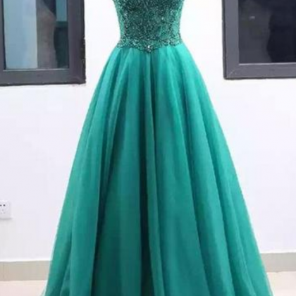 Sweetheart Green Tulle Long A Line Prom Dress,..