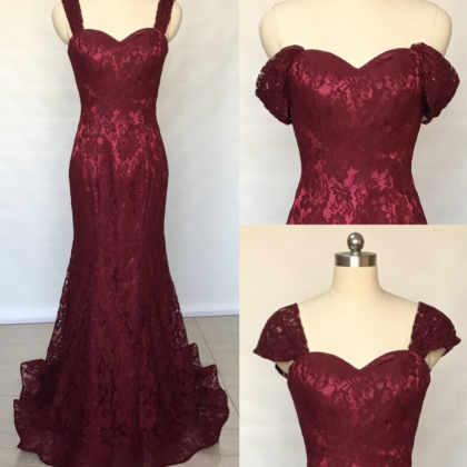 Long Lace With Beaded Mermaid Dresses Burgundy Plus Size main image 1