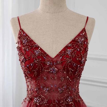 Fashion Lux Sweet Wine Red Crystal Long Prom..