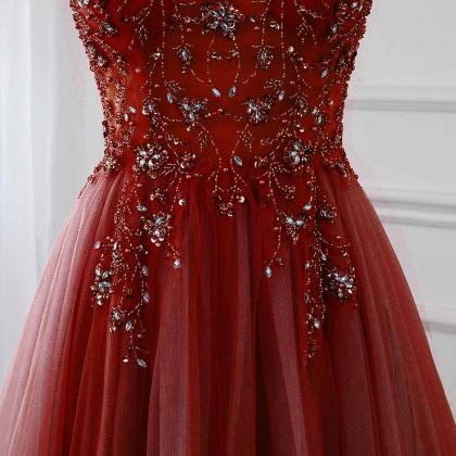 Fashion Lux Sweet Wine Red Crystal Long Prom..