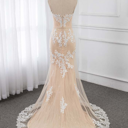 Fashion Lux Spaghetti Champagne Long Prom Dresses..