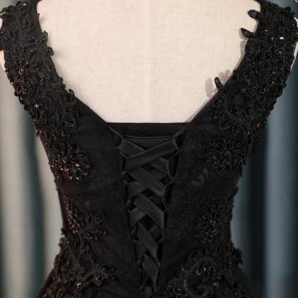 Fashion Lux Black Lace Short Prom Dress,v Neck..