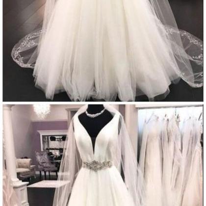 Fashion Lux Ivory V Neck Tulle A Line Wedding..