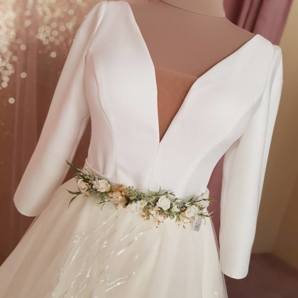 Fashion Lux V Neck White Long Prom Dress, Full..