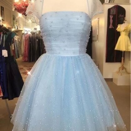 Fashion Lux Cap Sleeve Light Blue A Line Prom..