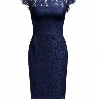 Fashion Lux Navy Blue Lace Short Evening Dress,..