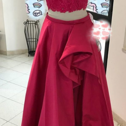 Two Piece Red Long Prom Dress With Off The..
