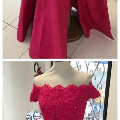 Two Piece Red Long Prom Dress With Off The..