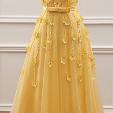 Charming Yellow Tulle A-line Prom Dress With..