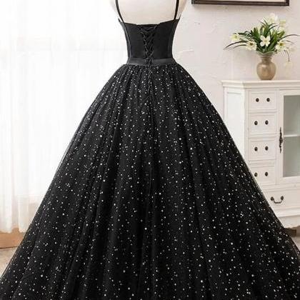 Beautiful Black Prom Dresses, Princess Spaghetti..
