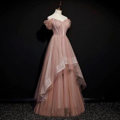 Tulle Beaded Layer Tulle Long Evening Dress,..